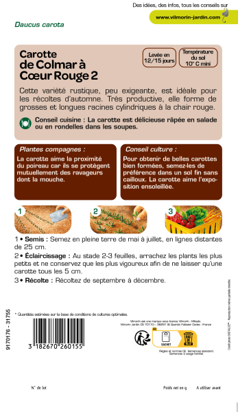 Potagères - Carotte de Colmar à Cœur Rouge 2 - Grand Modèle - MEDIA_PACKAGING_VERSO